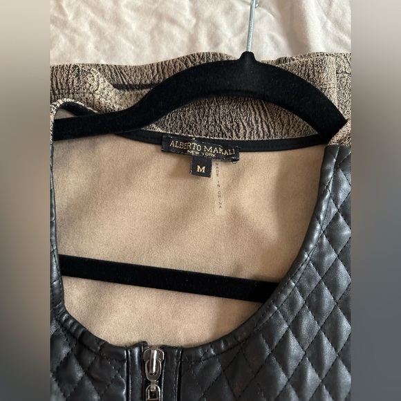 Alberto Makali Quilted Faux Leather Contrast Sheath Dress | Size M | Taupe Black - Picture 4 of 7